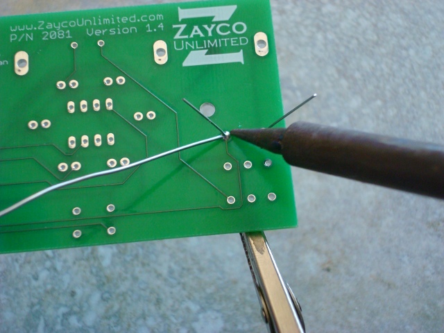A picture of the diode being soldered.