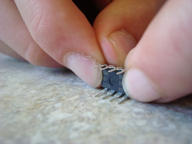 A picture of the IC being bent.